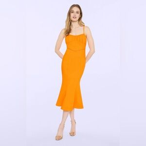 NWT LIKELY Lyla Sleeveless Fit & Flare Trumpet Midi Dress in Clementine Sz 10